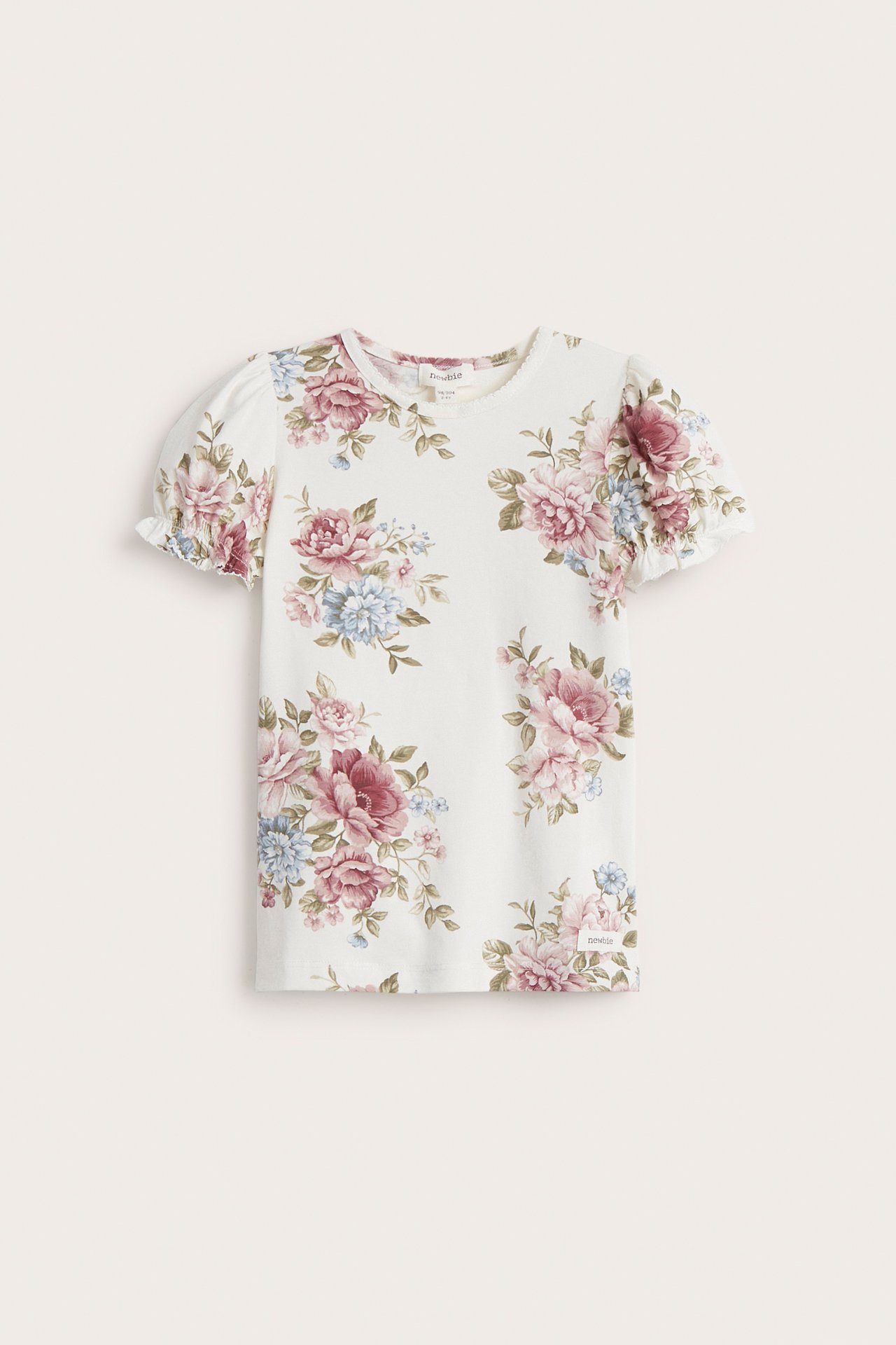 Blomstrete topp med puffermer - Offwhite - 2