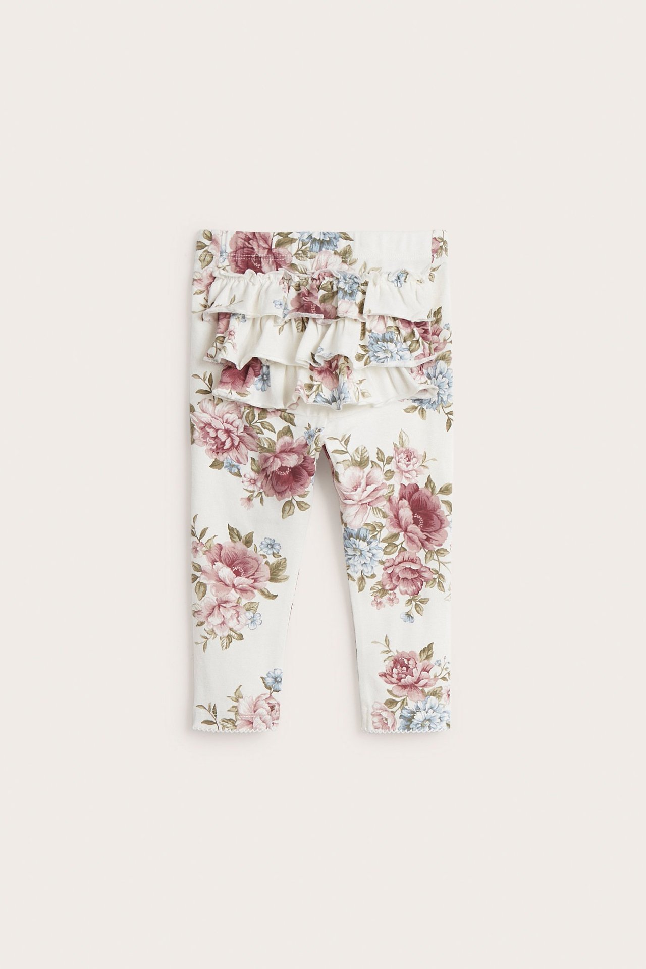 Blommiga leggings med volang - Offwhite - 2