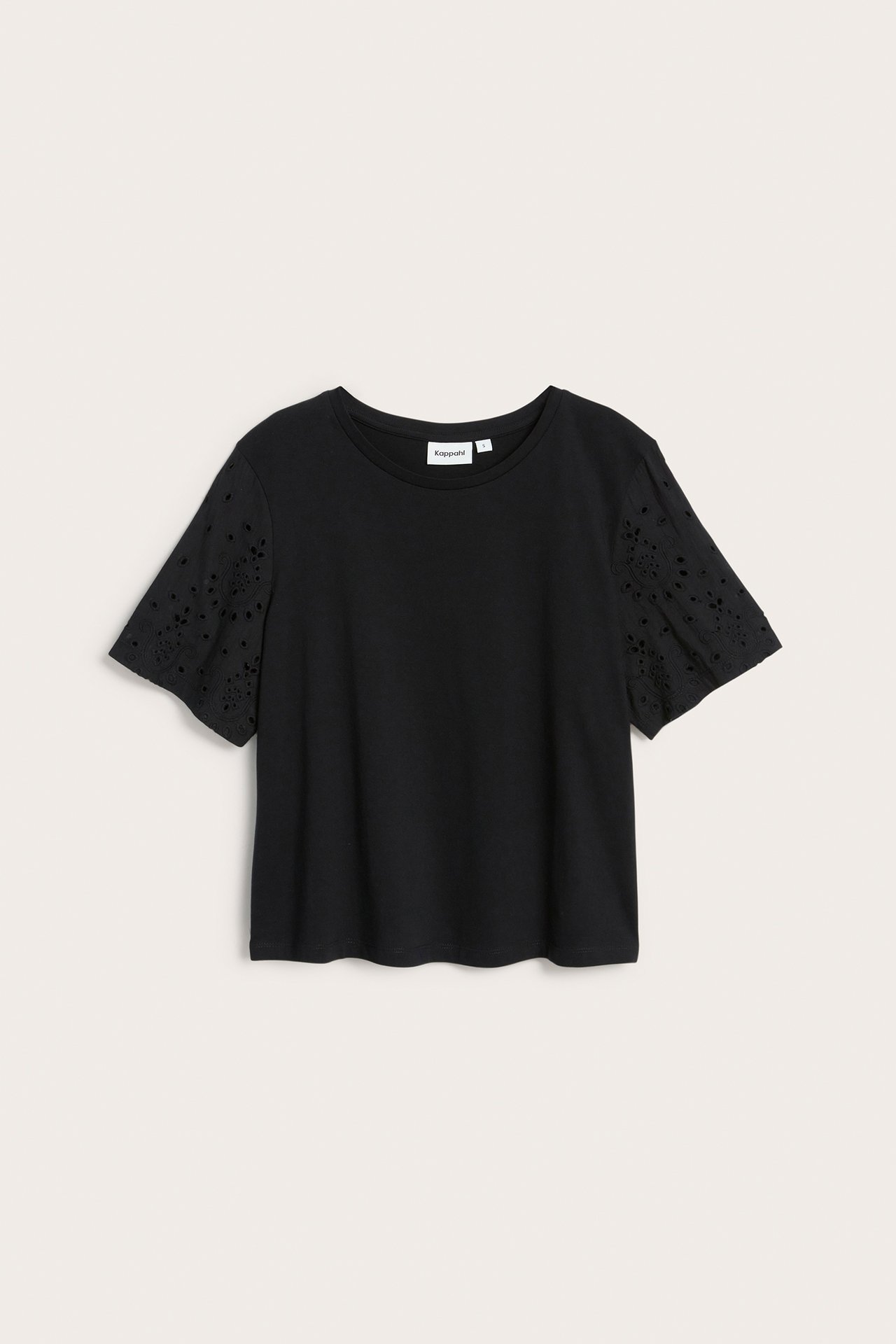 T-shirt med broderie anglaise - Svart - 2