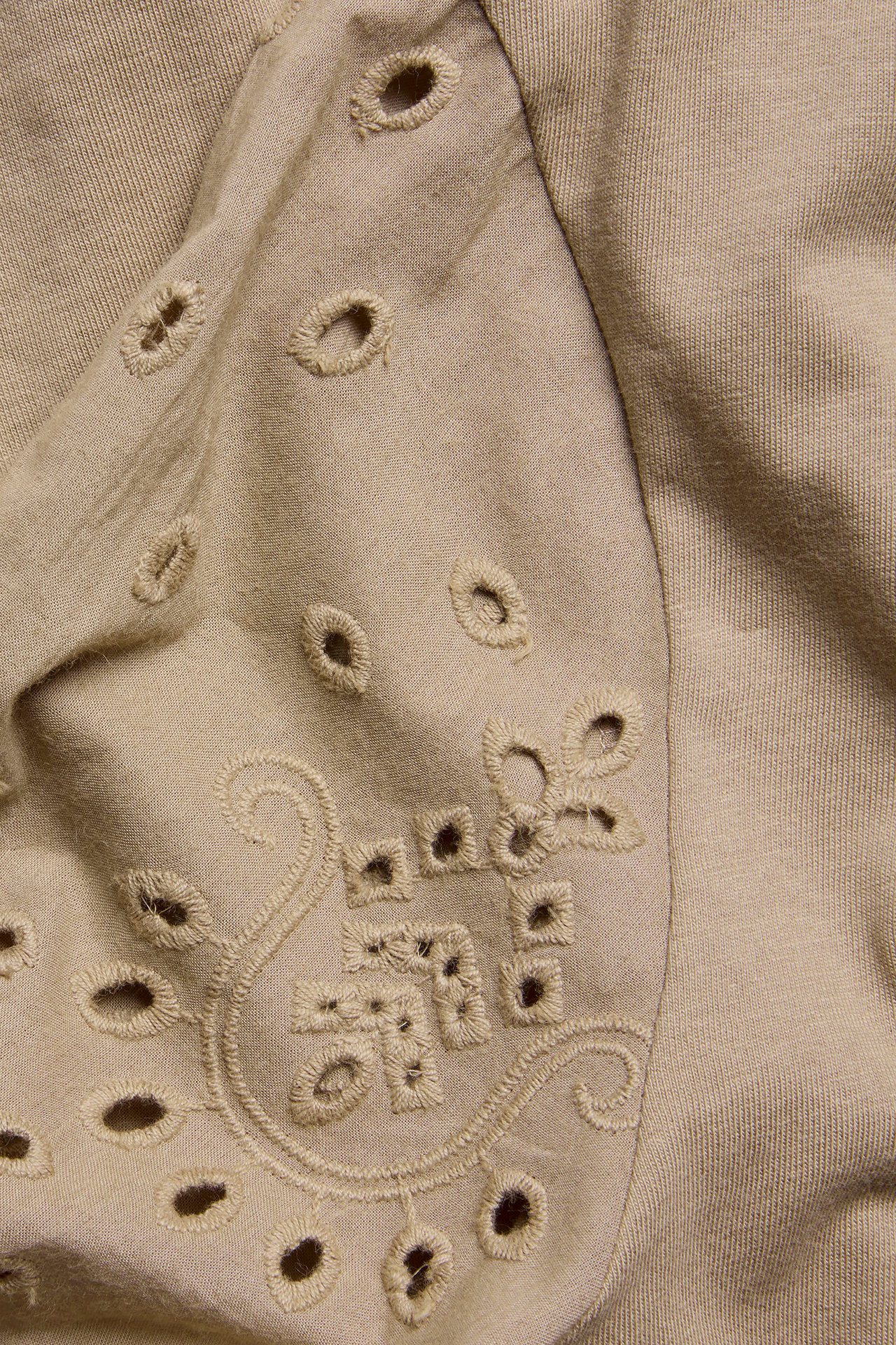 T-skjorte med broderie anglaise - Mørk beige - 4