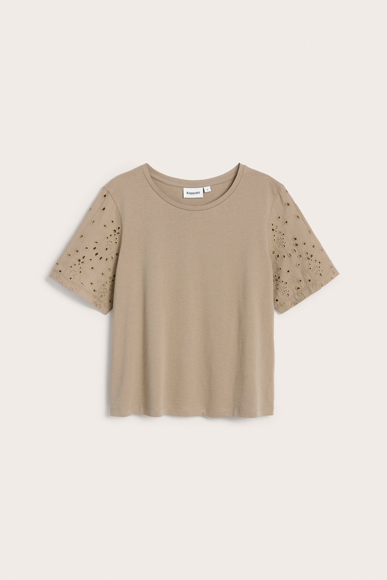 T-skjorte med broderie anglaise - Mørk beige - 2