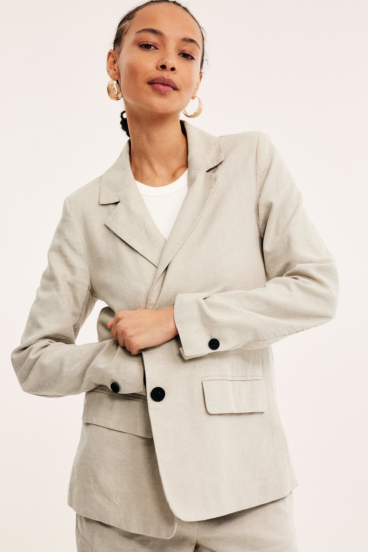 Blazer i linblanding - Offwhite - 174cm / Storlek: S - 1