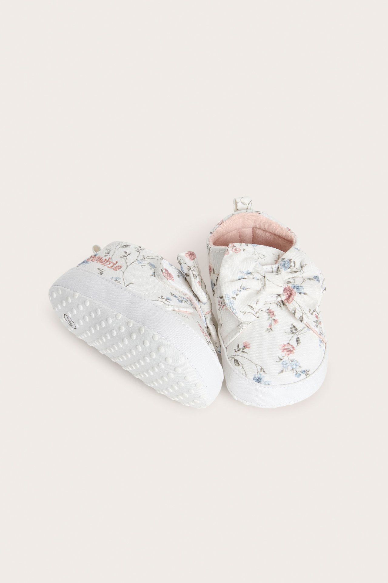 Blommiga skor med rosett - Offwhite - 2