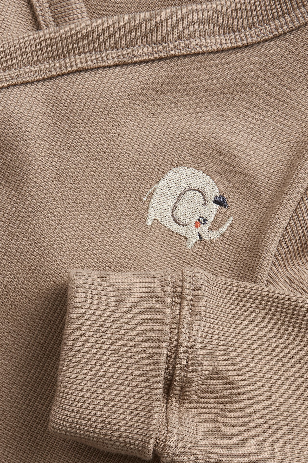 Ribbad body med brodyr - Beige - 2