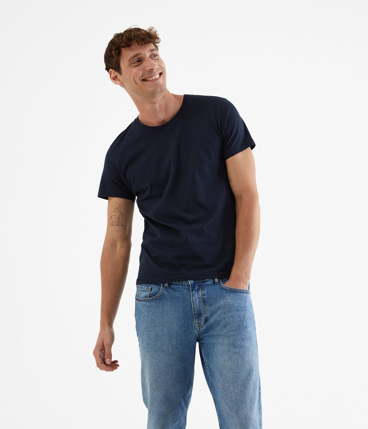 Rundhalsad t-shirt - Mörkblå - 192cm / Storlek: M - 1