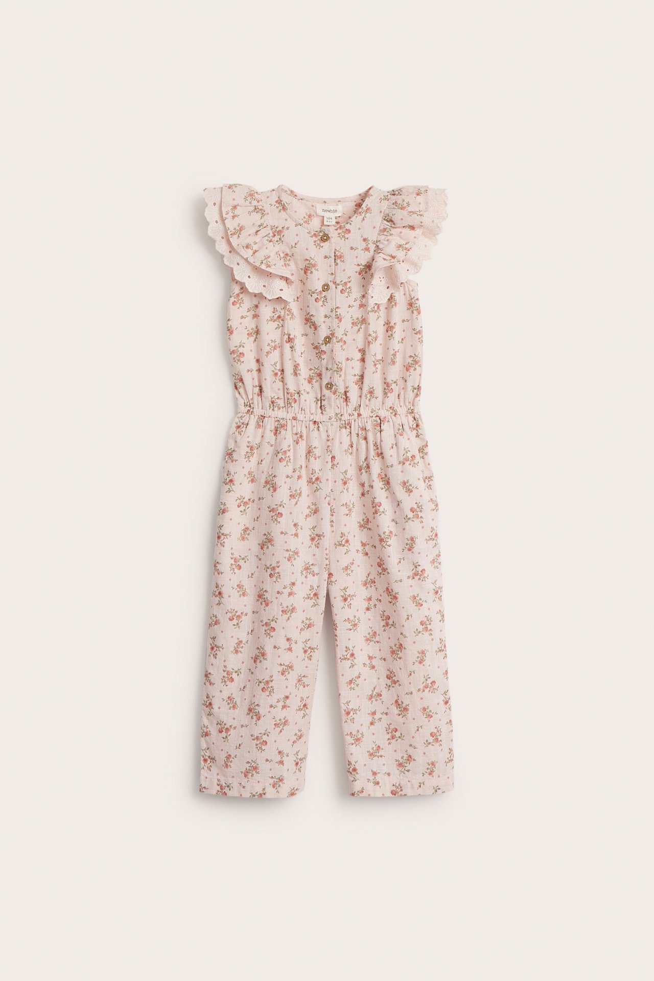 Blommig jumpsuit med volang - Ljusrosa - 2