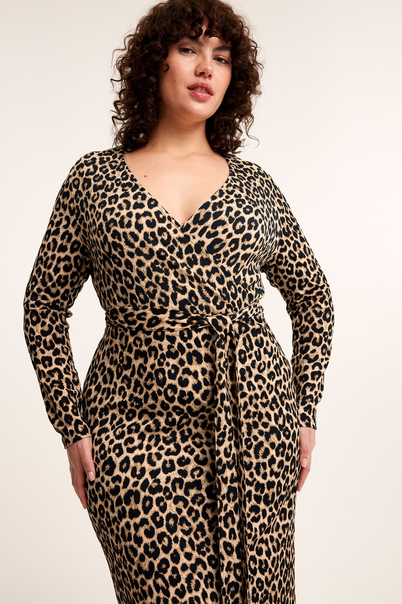 Leopardmønstret omslagskjole - Beige - 177cm / Storlek: XL - 4