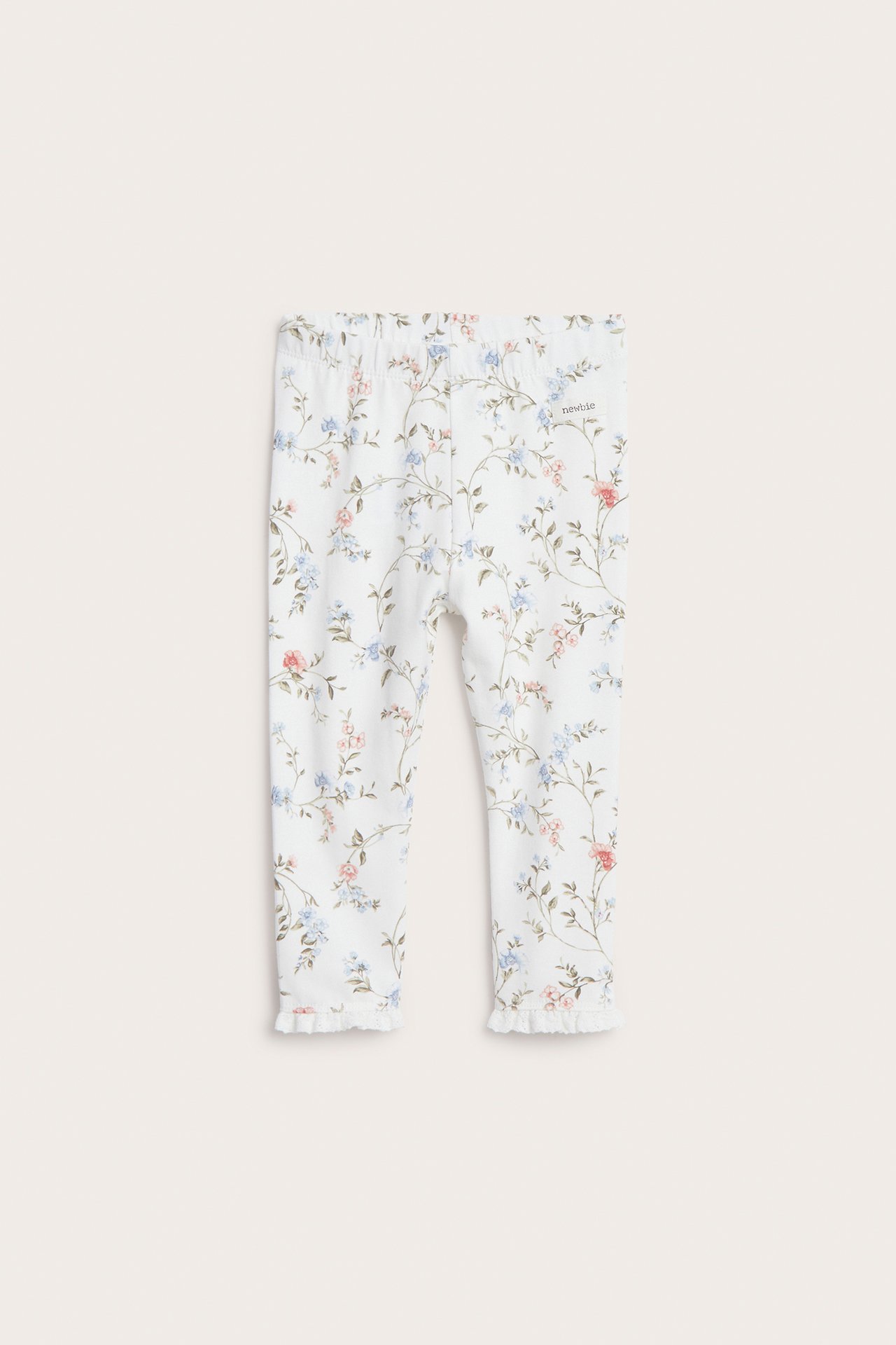 Legginsy w kwiaty, z koronką - Offwhite - 2