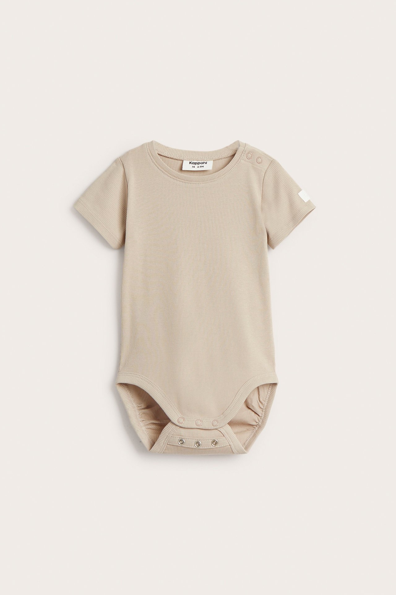 Kortärmad ribbad body - Beige - 6