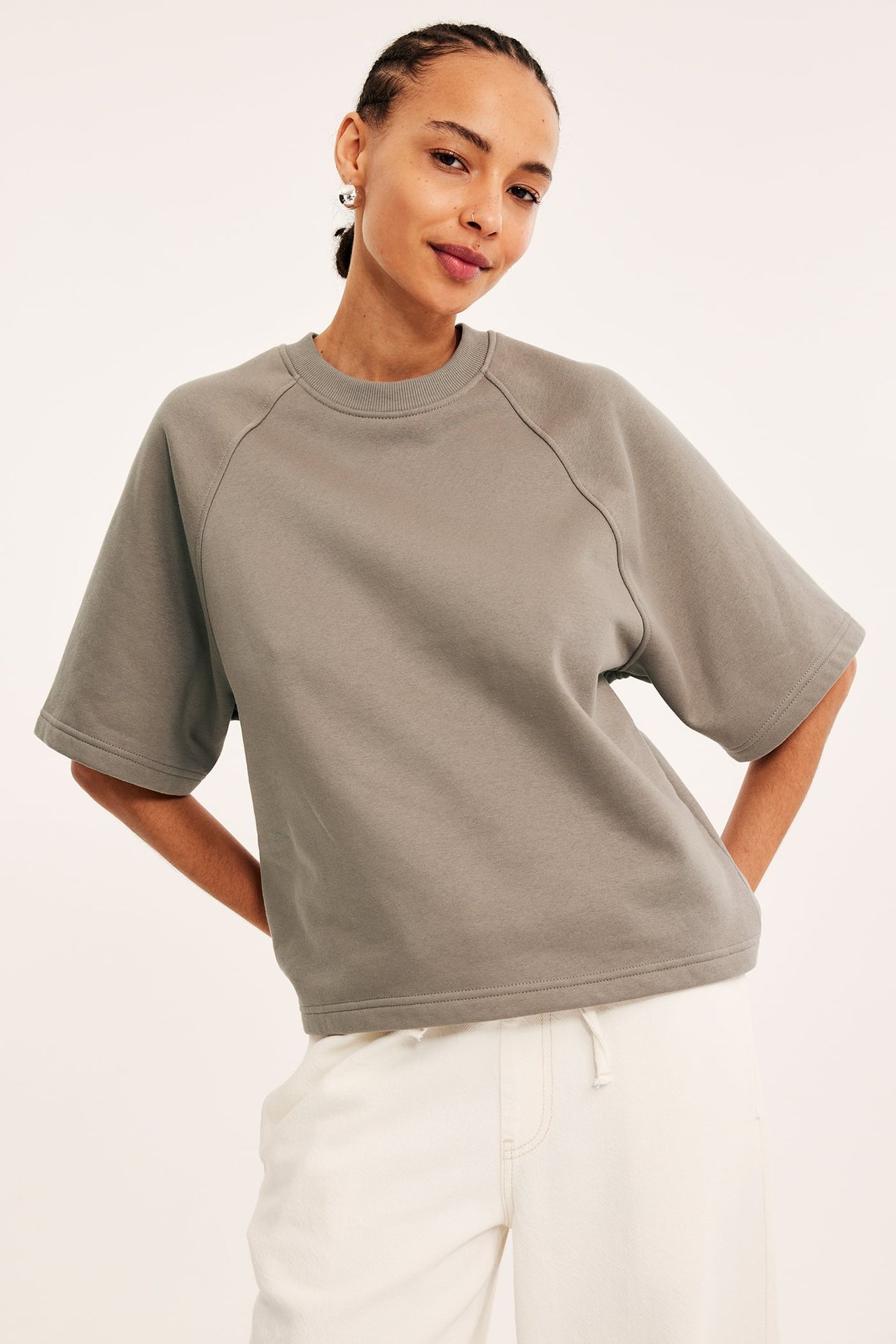 Kortermet sweatshirt - Mørk beige - 1