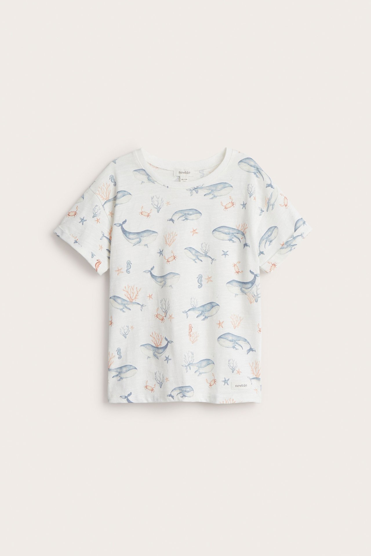 T-shirt we wzór w wieloryby - Offwhite - 1