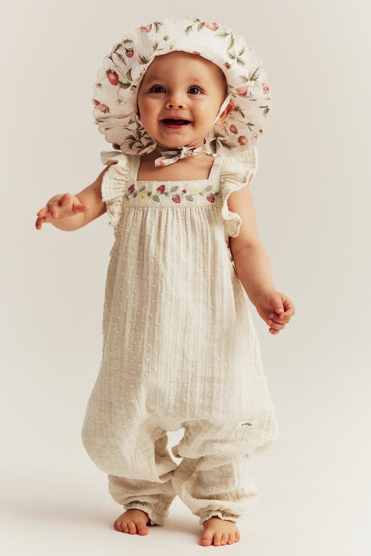 Jumpsuit med volangermer - Lys beige - 1