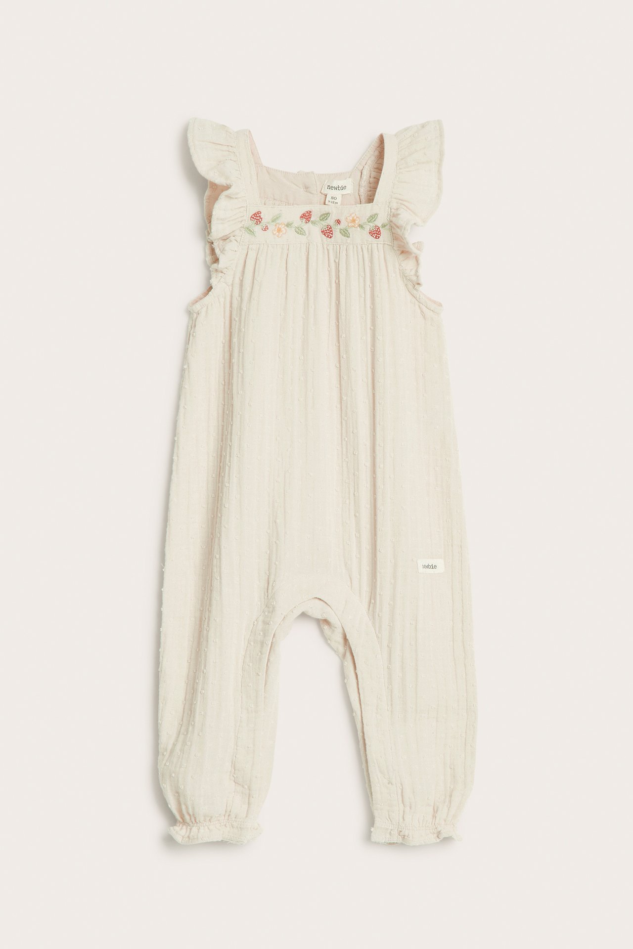 Jumpsuit med volangermer - Lys beige - 5