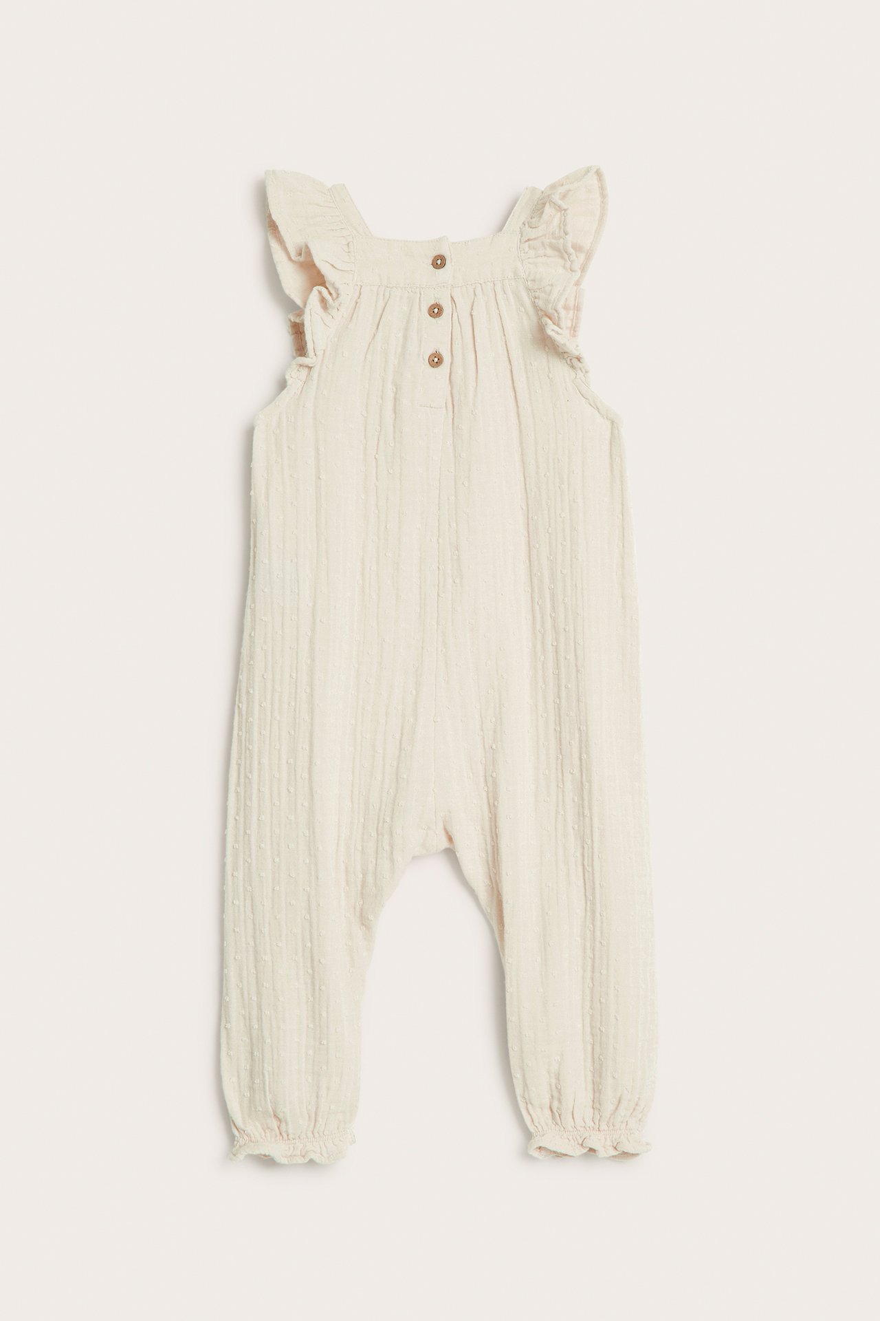 Jumpsuit med volangermer - Lys beige - 6