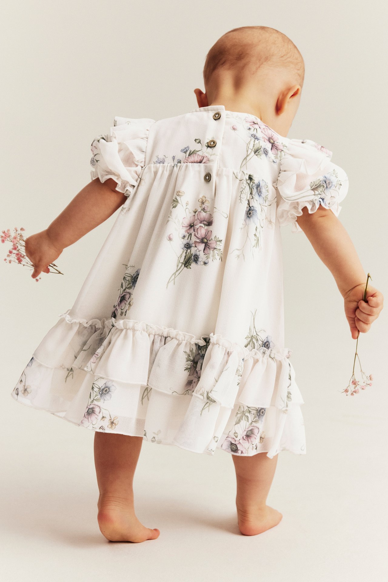 Blommig chiffongklänning - Offwhite - 6