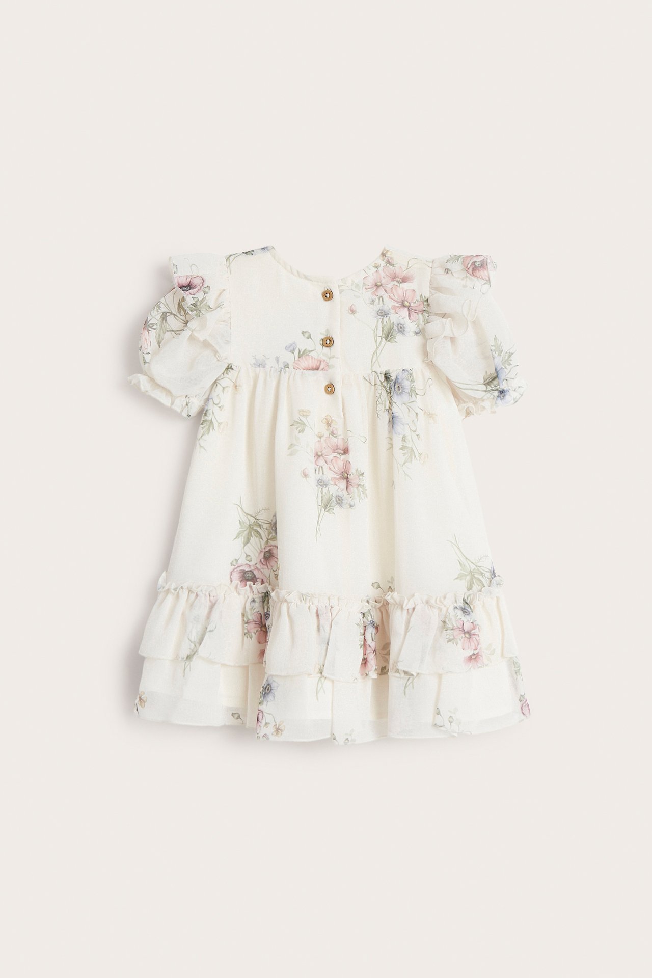 Blommig chiffongklänning - Offwhite - 5