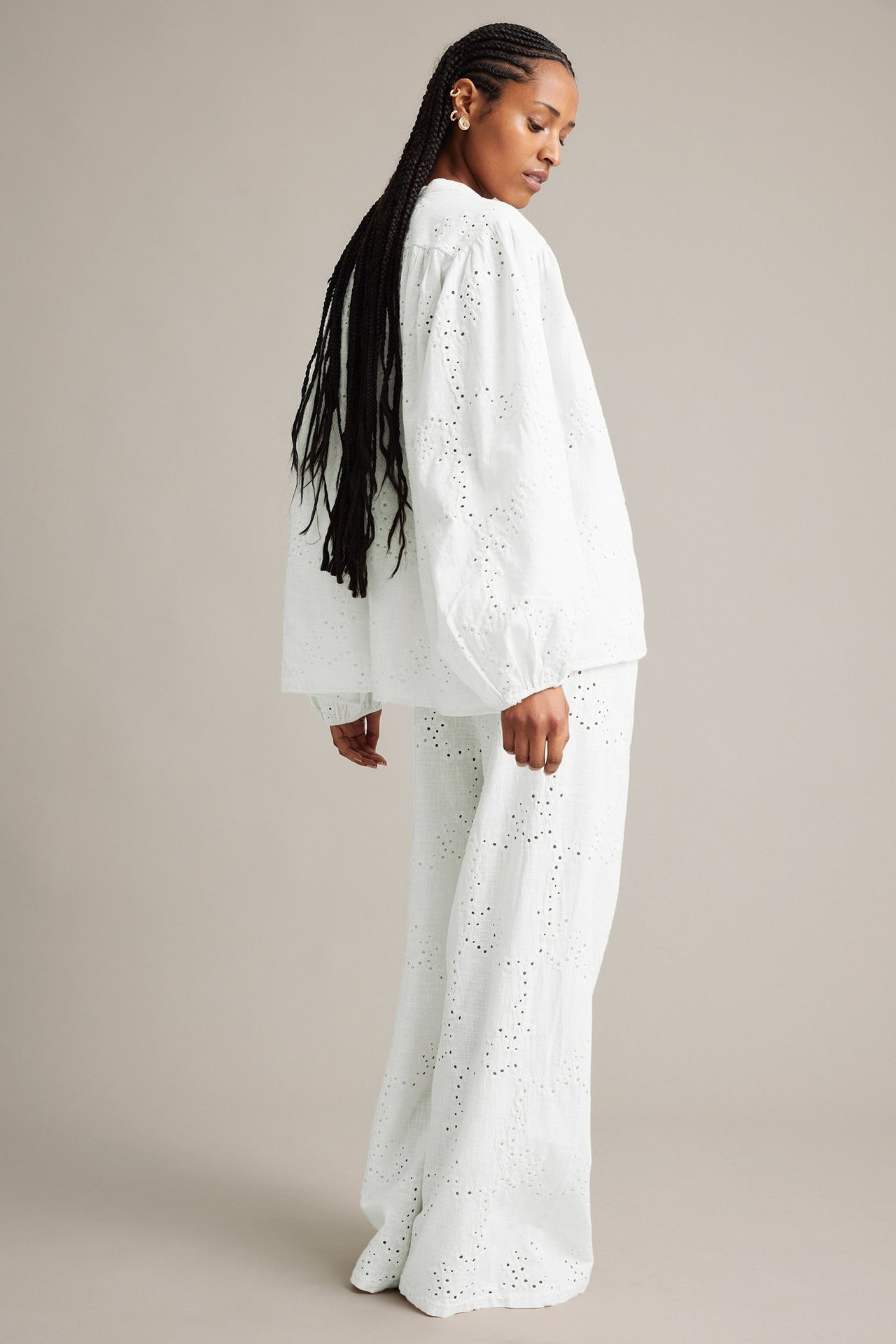 Brodert bukse - Hvit - 4