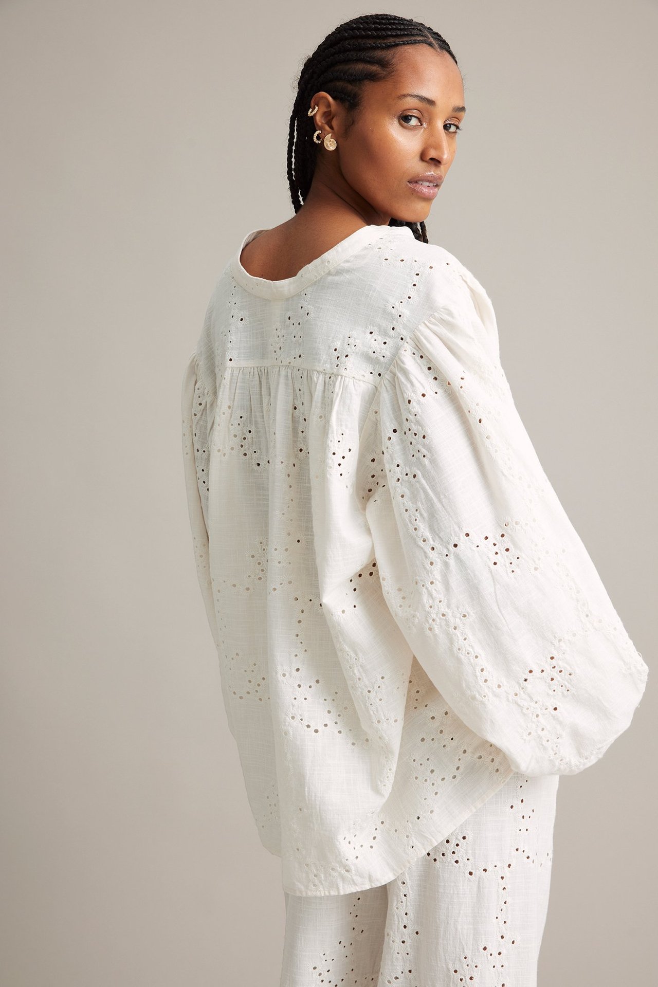 Brodert bluse med lange ermer - Hvit - 5