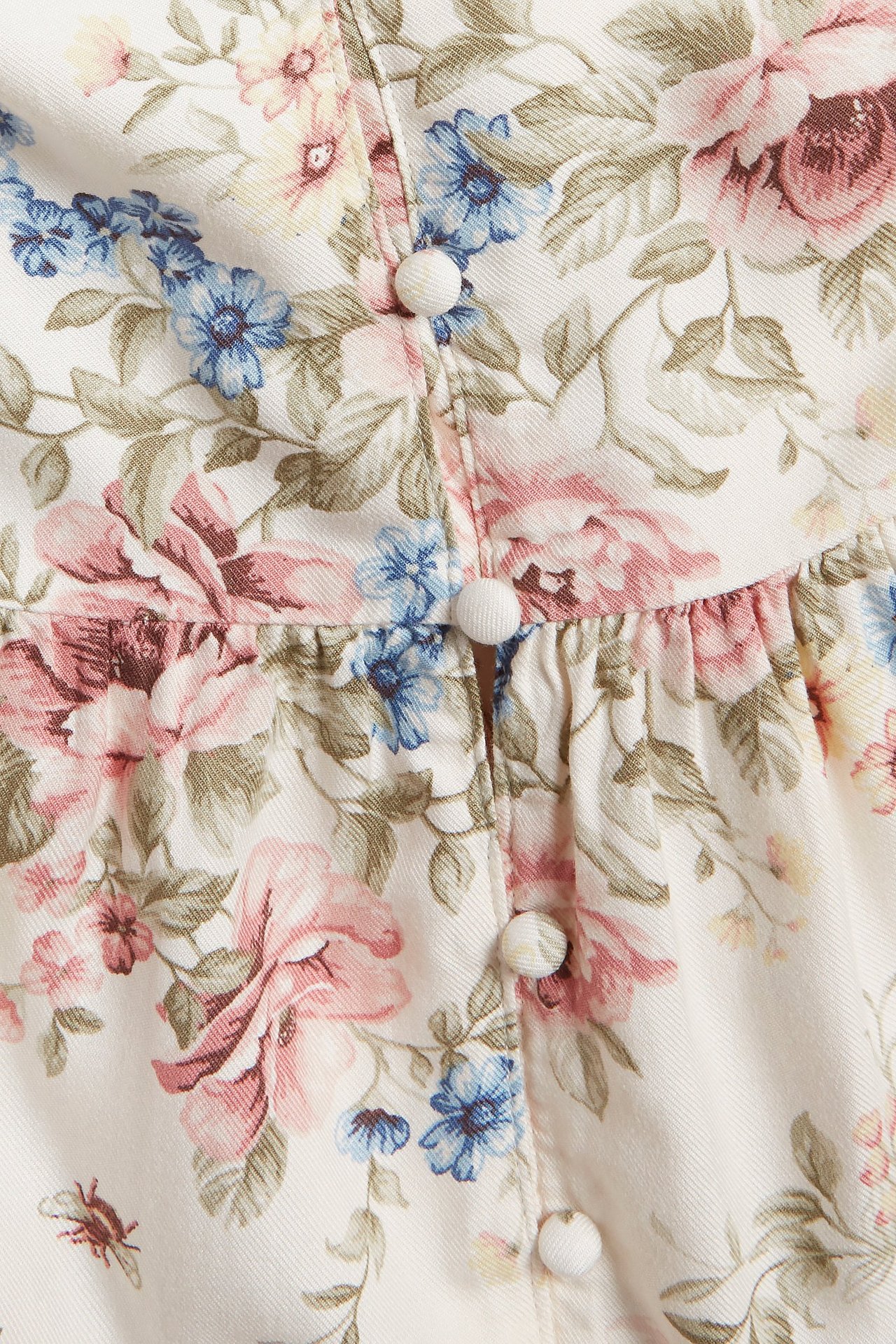 Blommig viskosklänning - Offwhite - 6