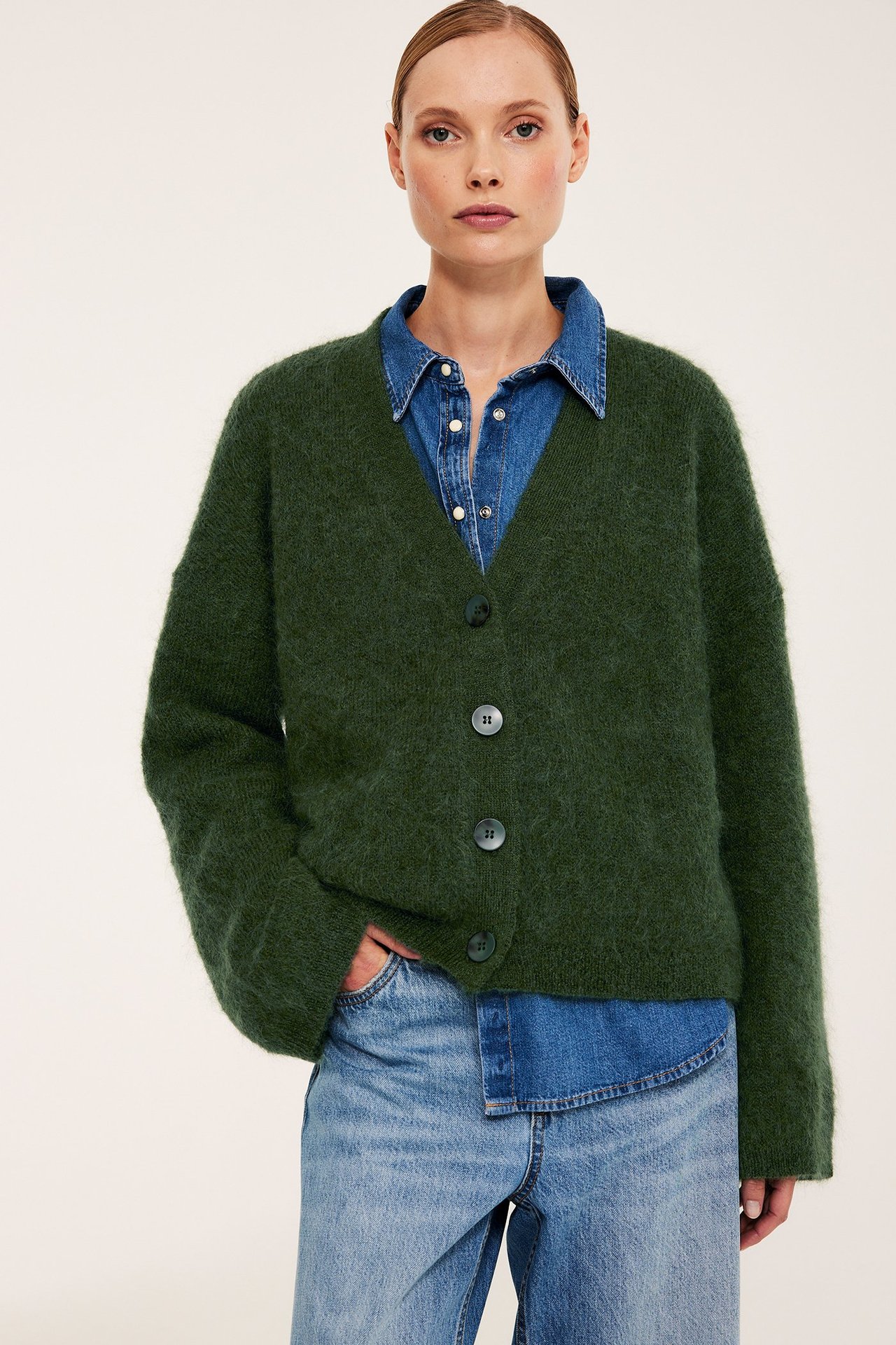 Strikket cardigan i mohairblanding