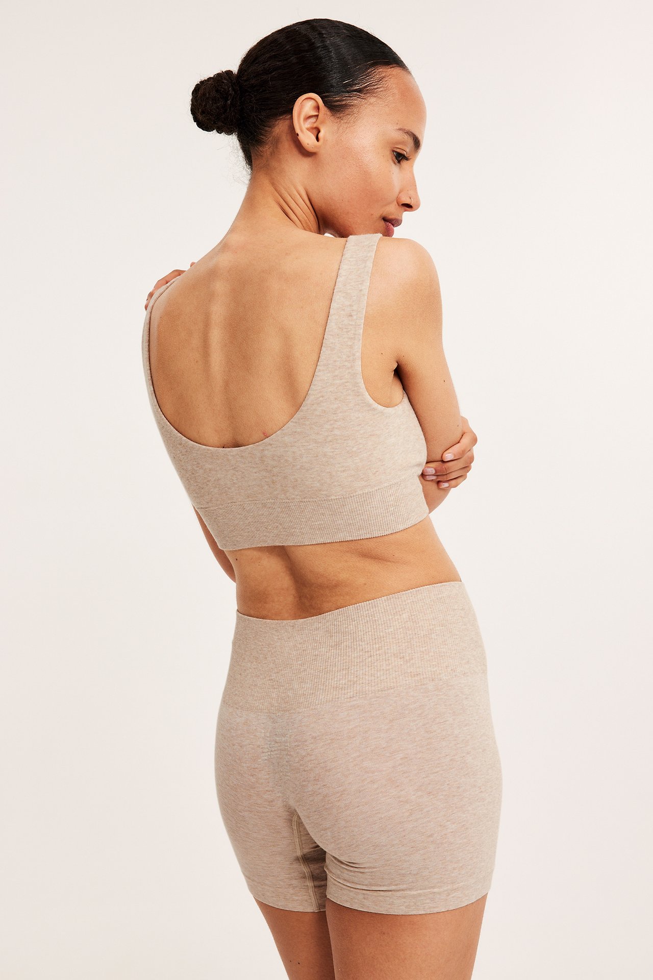 Bh-topp i bomullsmix - Melerad beige - 5