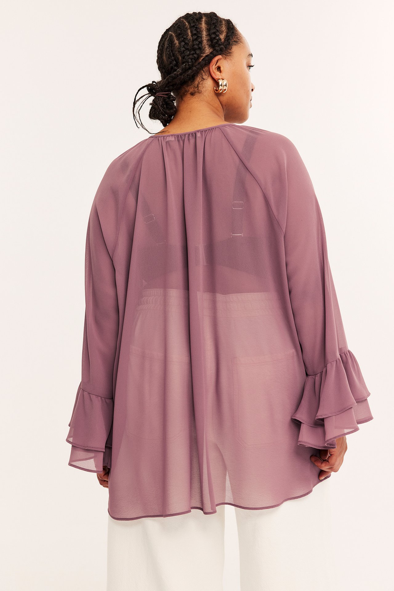 Åpen bluse med volanger - Mørkerød - 170cm / Storlek: XL - 6