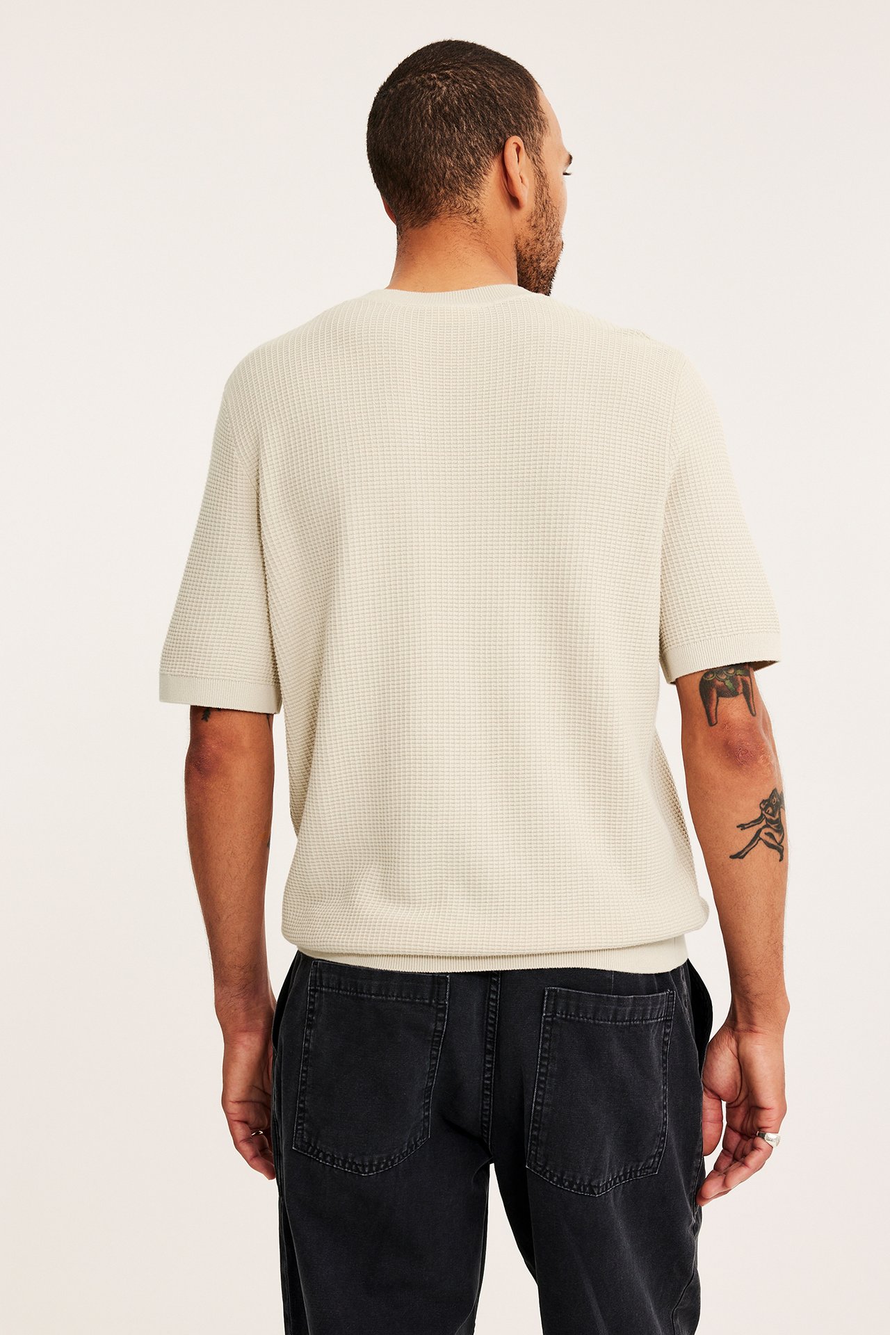 Tunnstickad tröja med kort ärm - Ljusbeige - 6