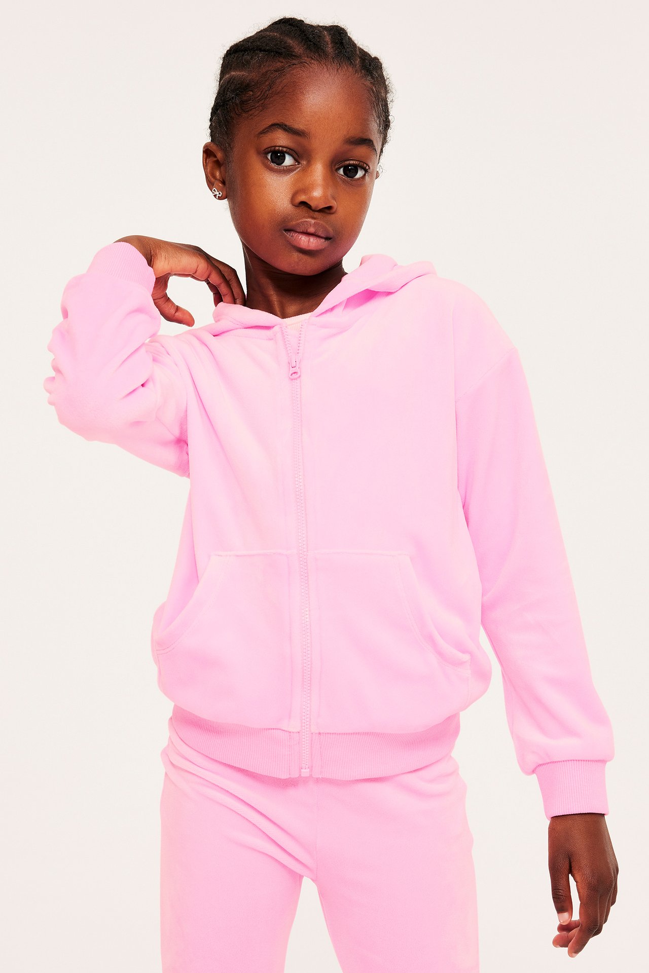 Hoodie med dragkedja i velour