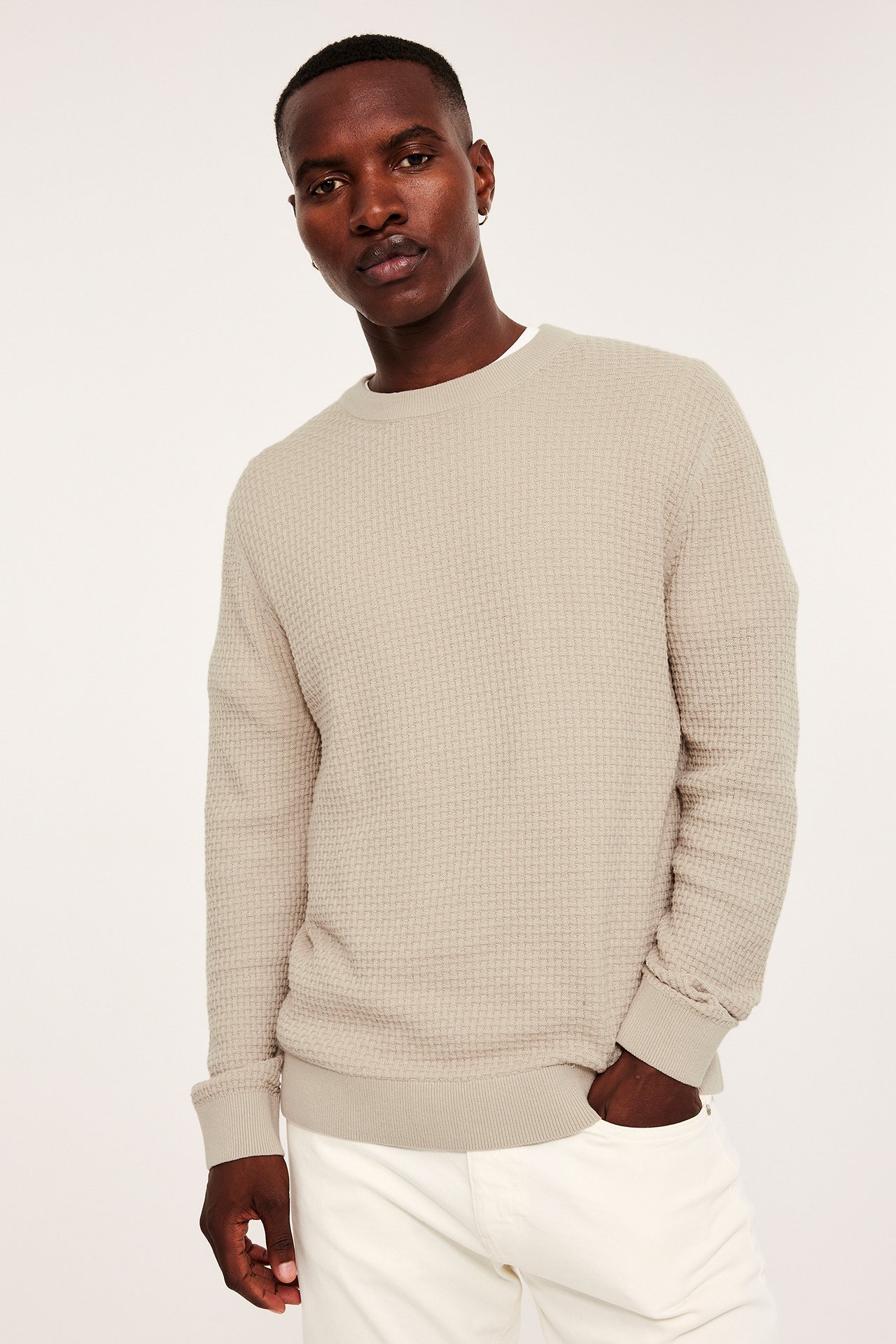 Dzianinowy sweter - Jasnobeżowy - 4