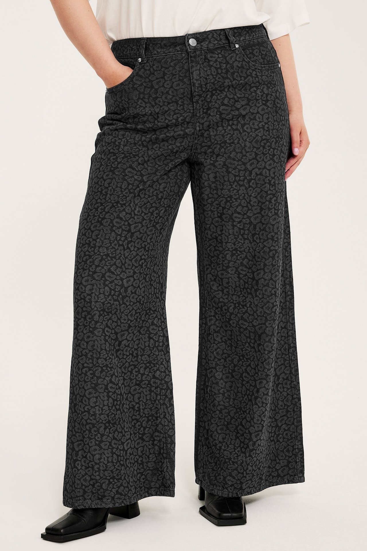 Wide jeans high waist - Harmaa - 4