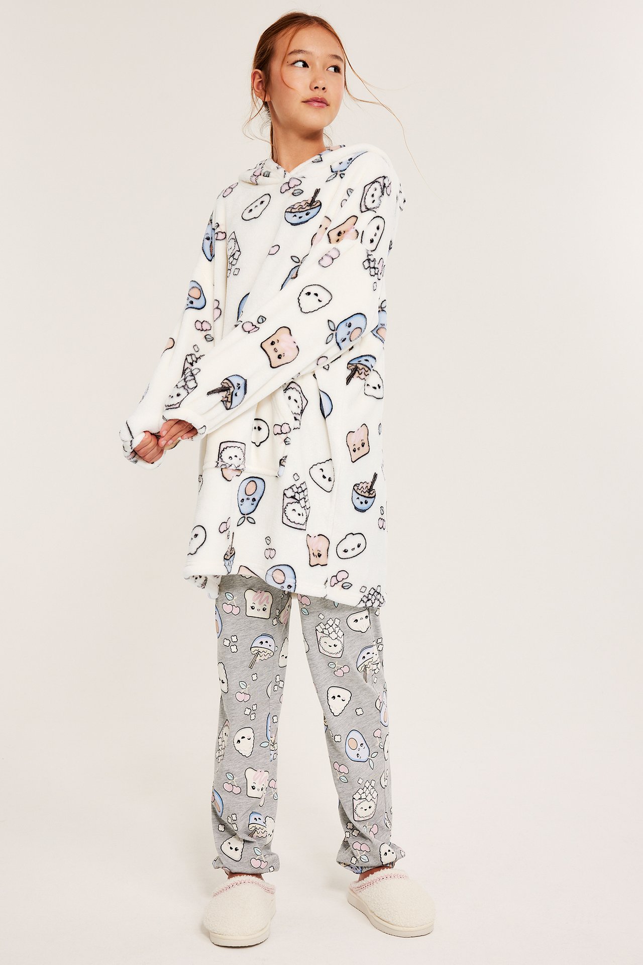 Bluza z kapturem, we wzory, z polaru - Offwhite - 5