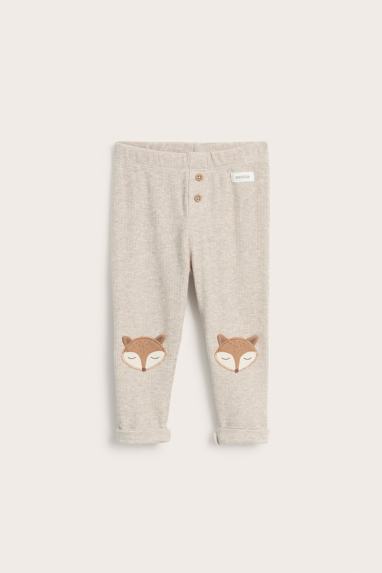 Vohvelipintaiset kettukuvioiset legginsit - Meleerattu beige - 2