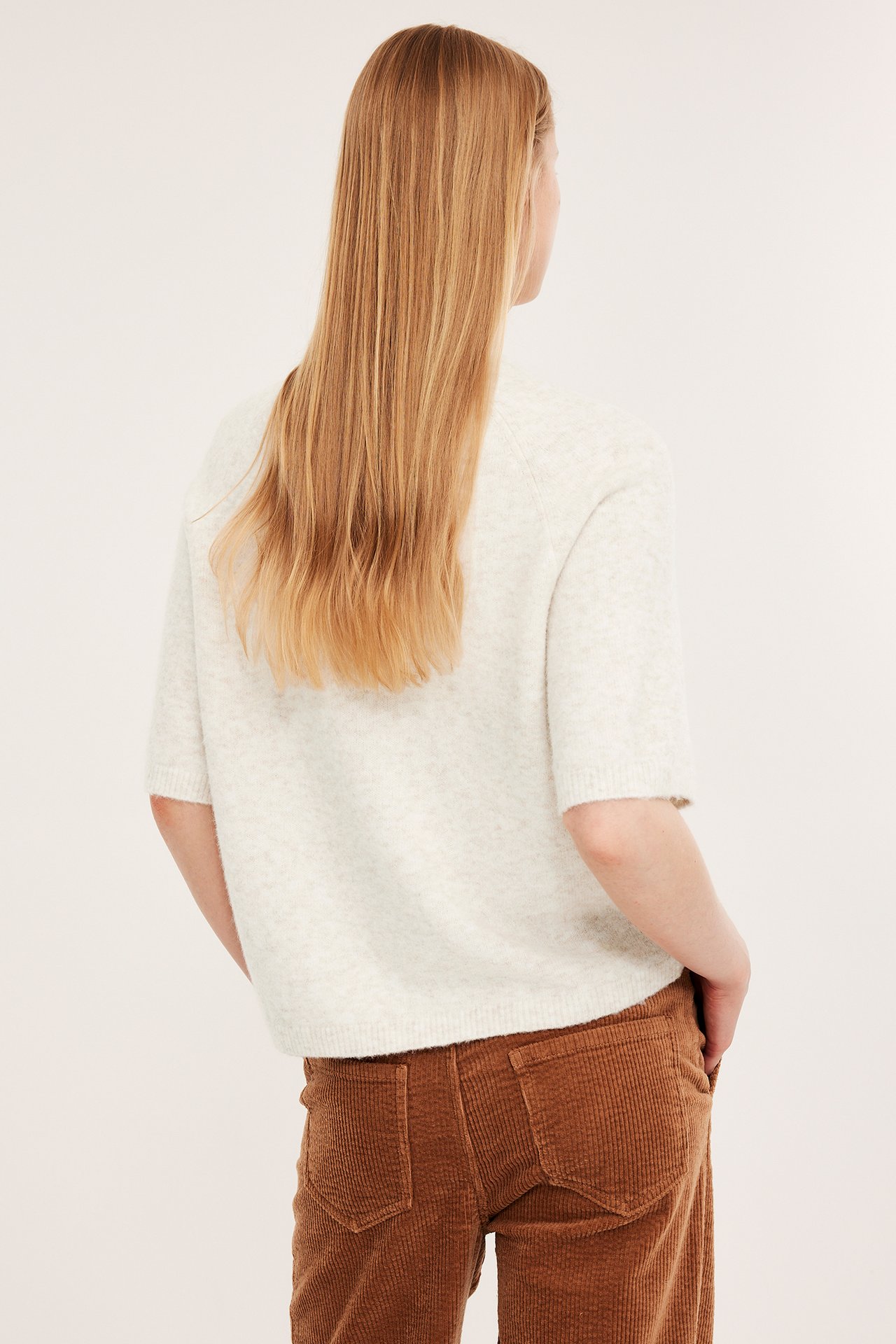 Oversize-mallinen neulottu t-paita - Vaaleanbeige - 5