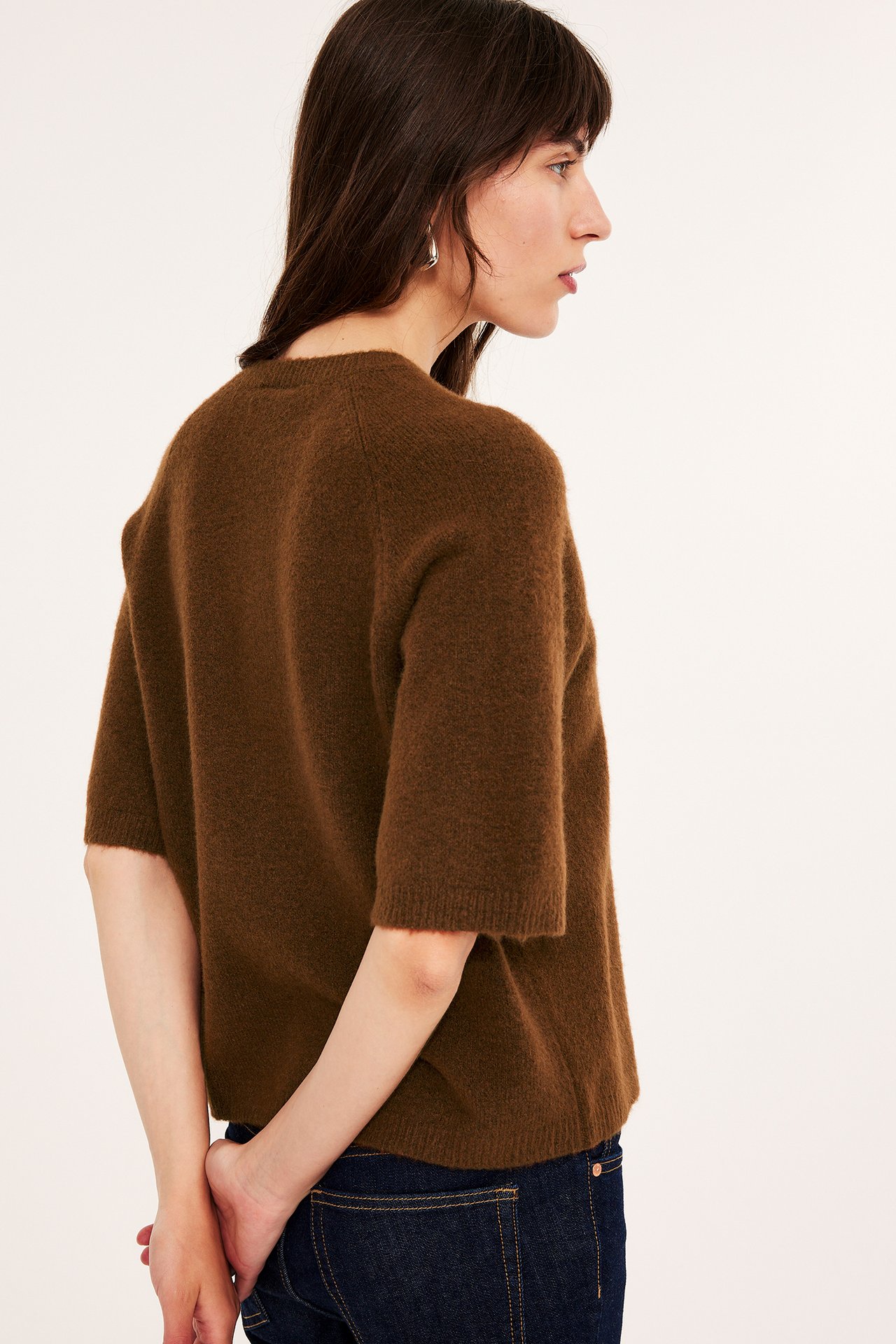 T-shirt oversize, z dzianiny - Brązowy - 6