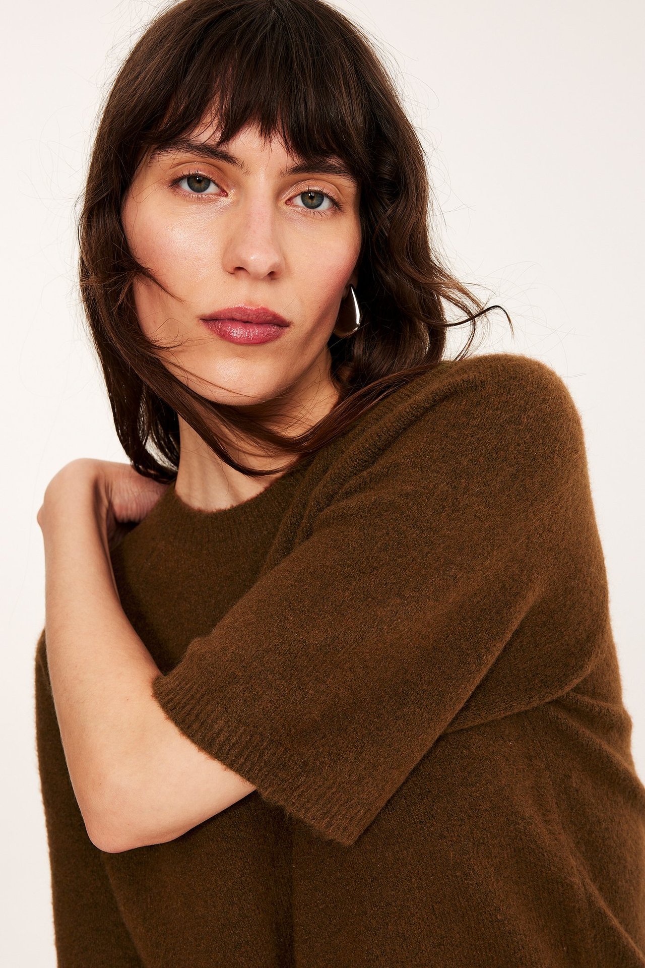 T-shirt oversize, z dzianiny - Brązowy - 5