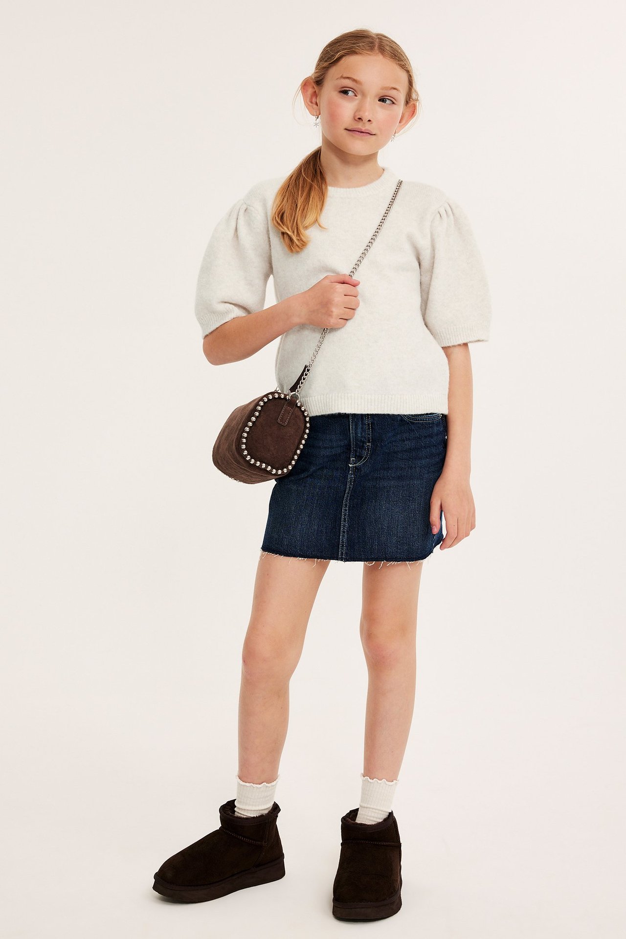 Stickad t-shirt med puffärm
