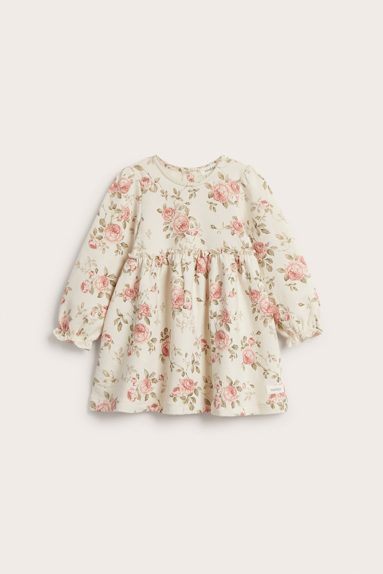 Blomstret kjole med puffermer - Lys beige - 2