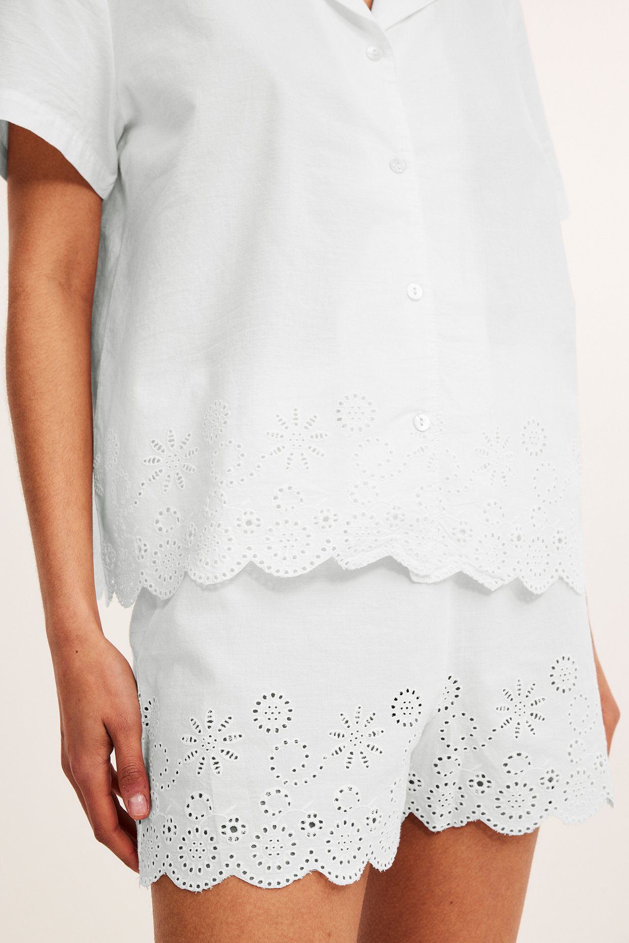 Pyjamas med brodering - Offwhite - 4