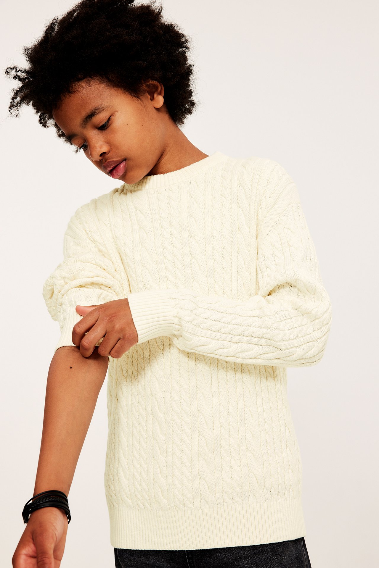 Kabelstickad tröja - Offwhite - 4
