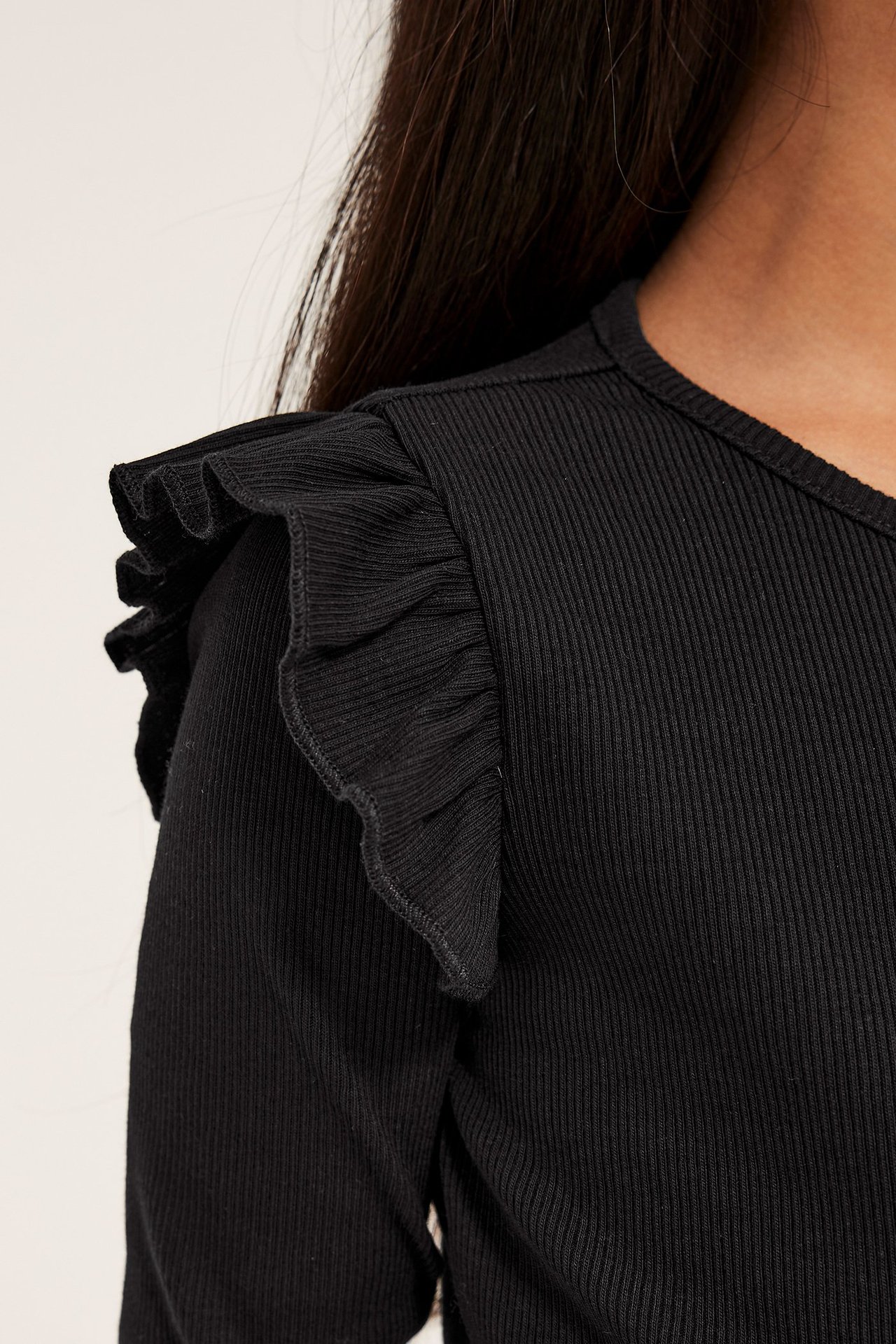 Ribbestrikket, langermet topp - Svart - 4