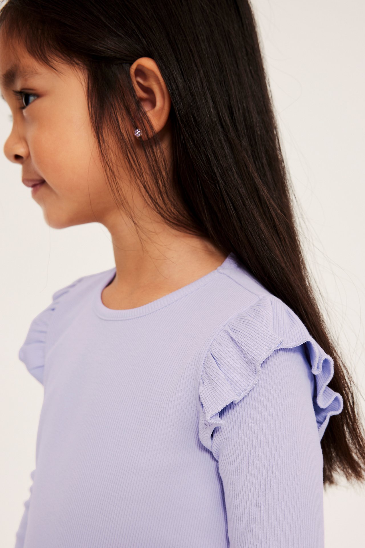 Ribbad långärmad topp - Ljuslila - 3