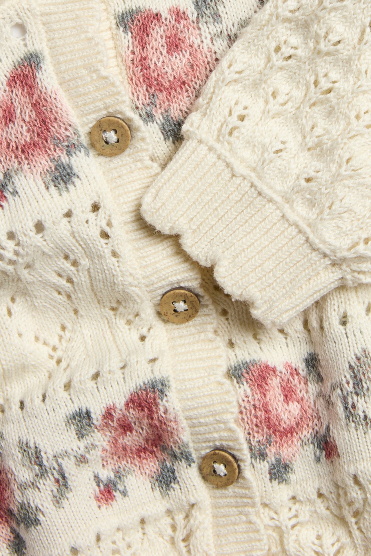 Jacquardstickad kofta - Offwhite - 1