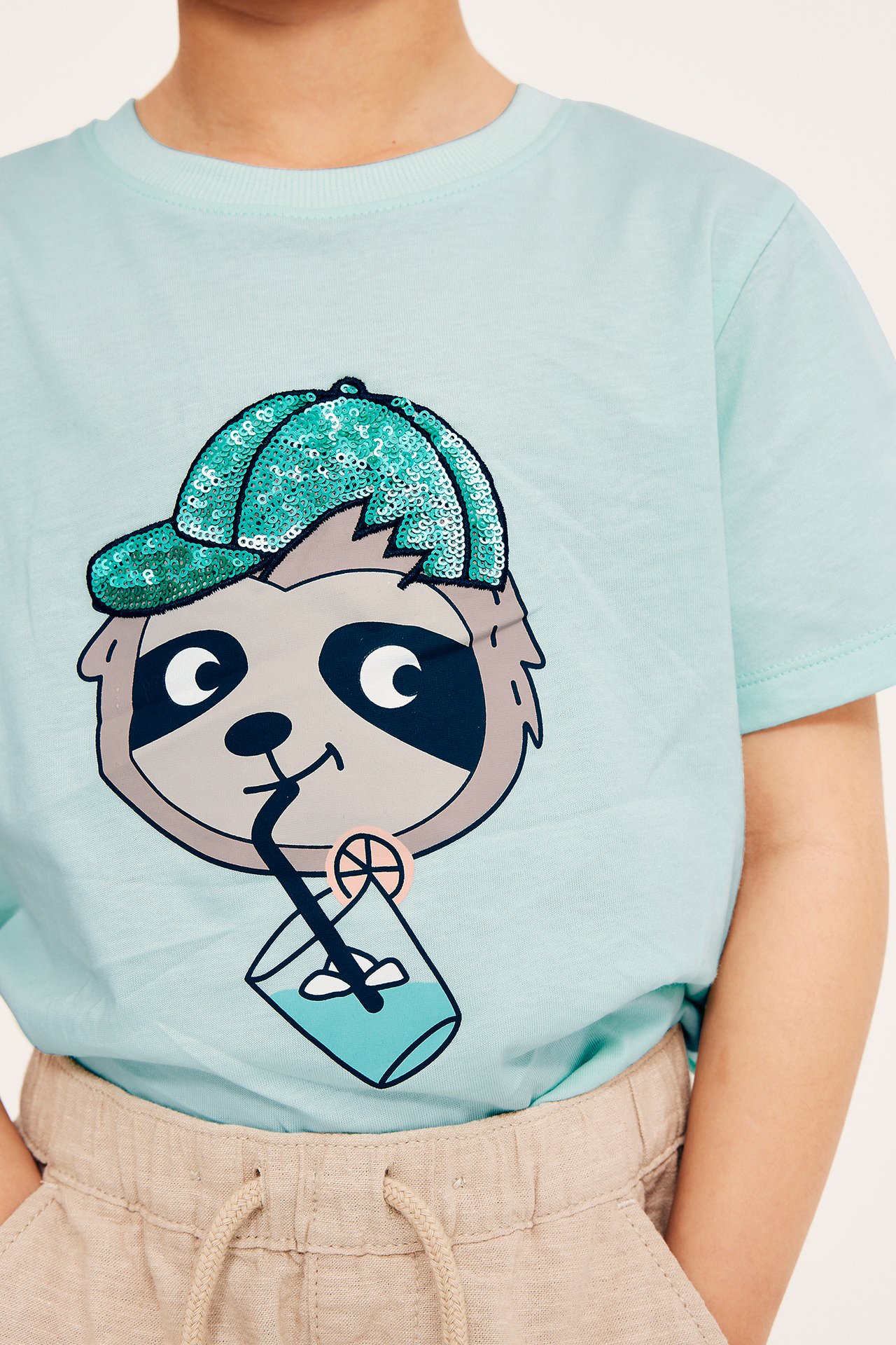 T-shirt z cekinami - Jasnoturkusowy - 5