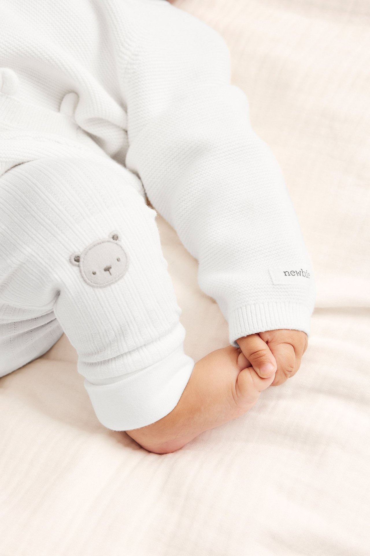 Trikotleggings med bamser - Offwhite - 3