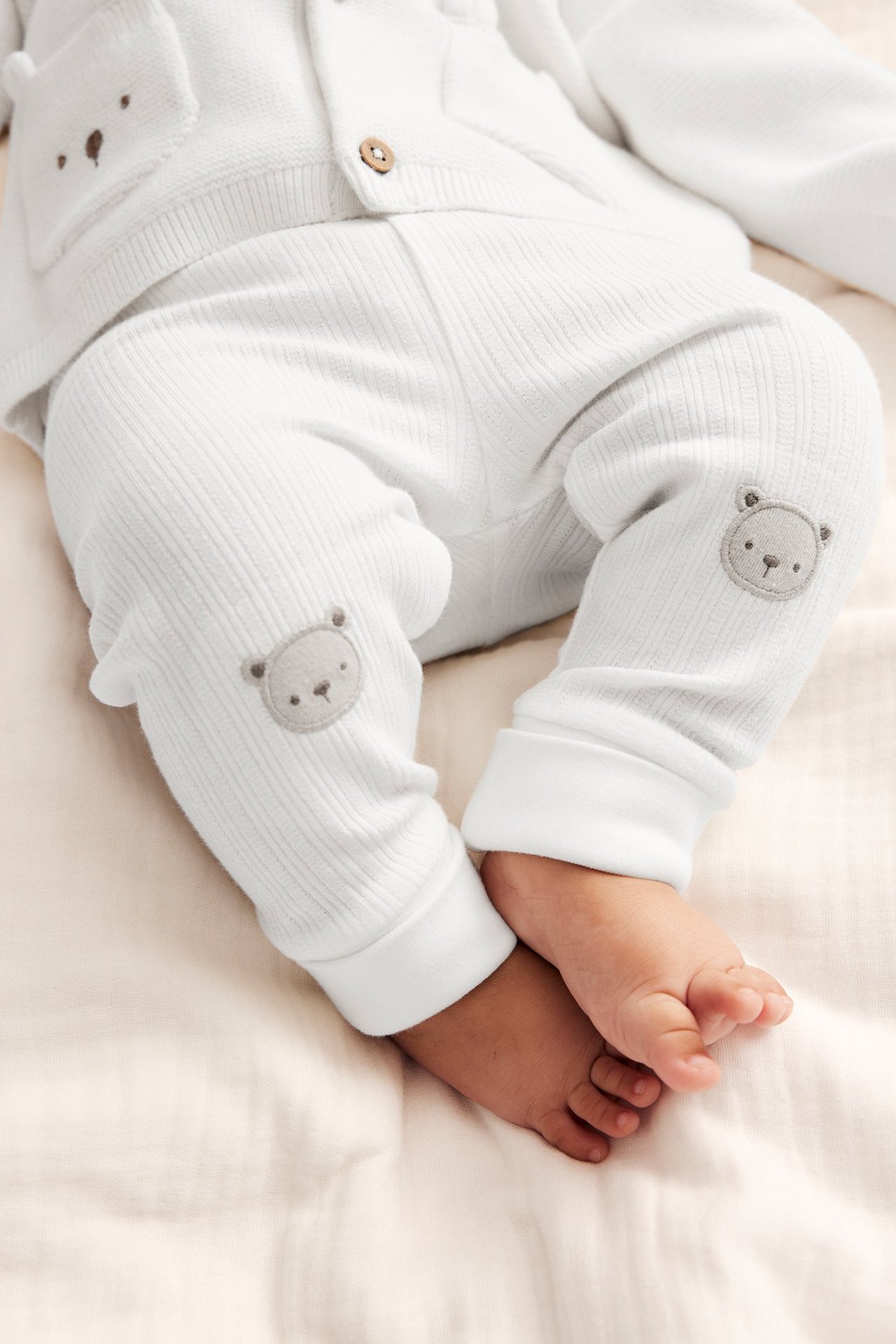 Trikotleggings med bamser - Offwhite - 1