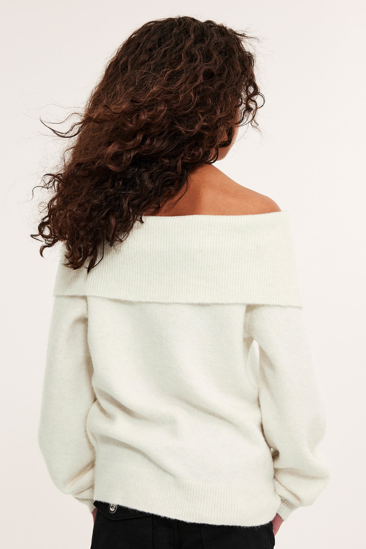 Stickad off shoulder-tröja - Vit - 6