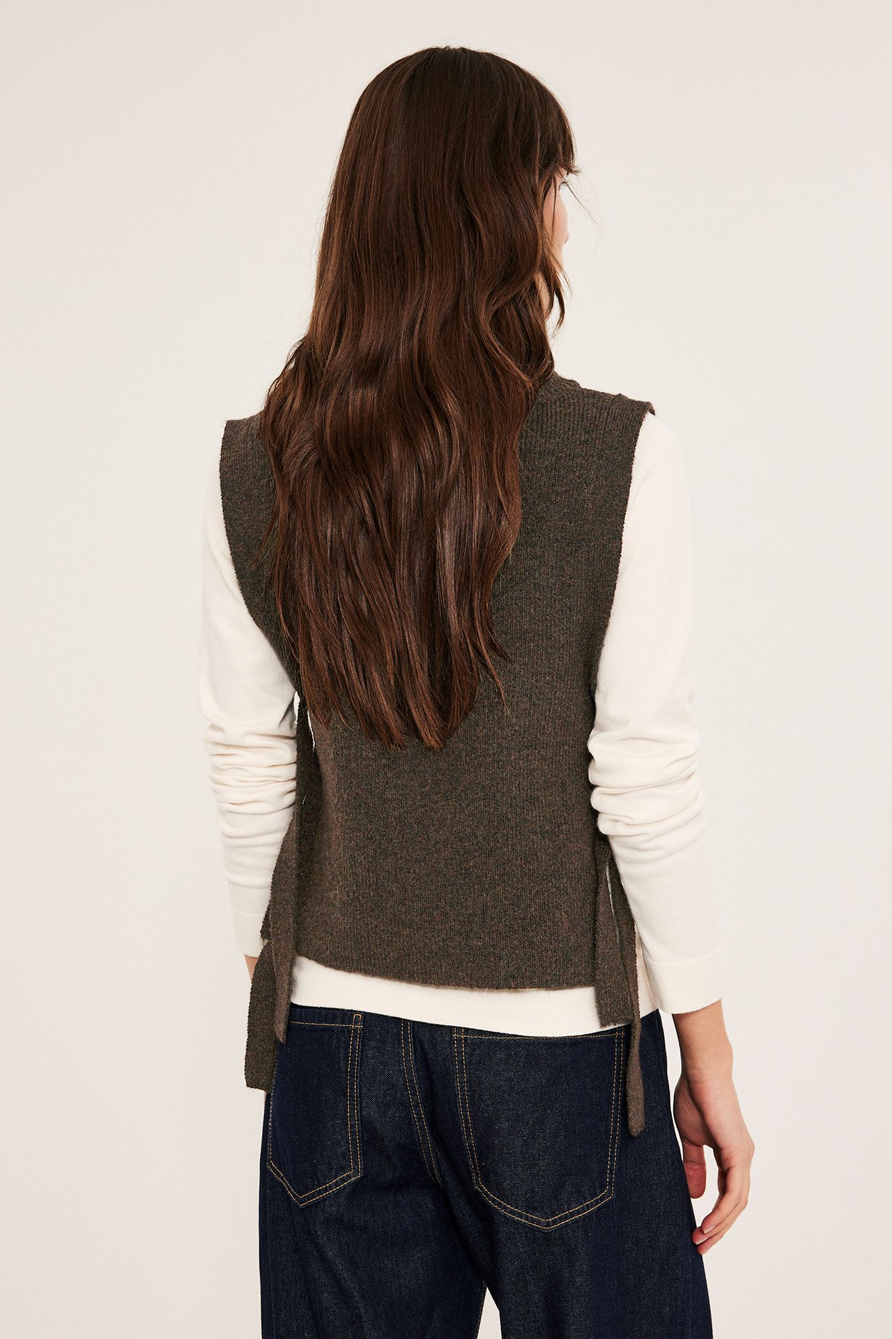 Strikket vest med polokrage - Brunmelert - 175cm / Storlek: S - 6