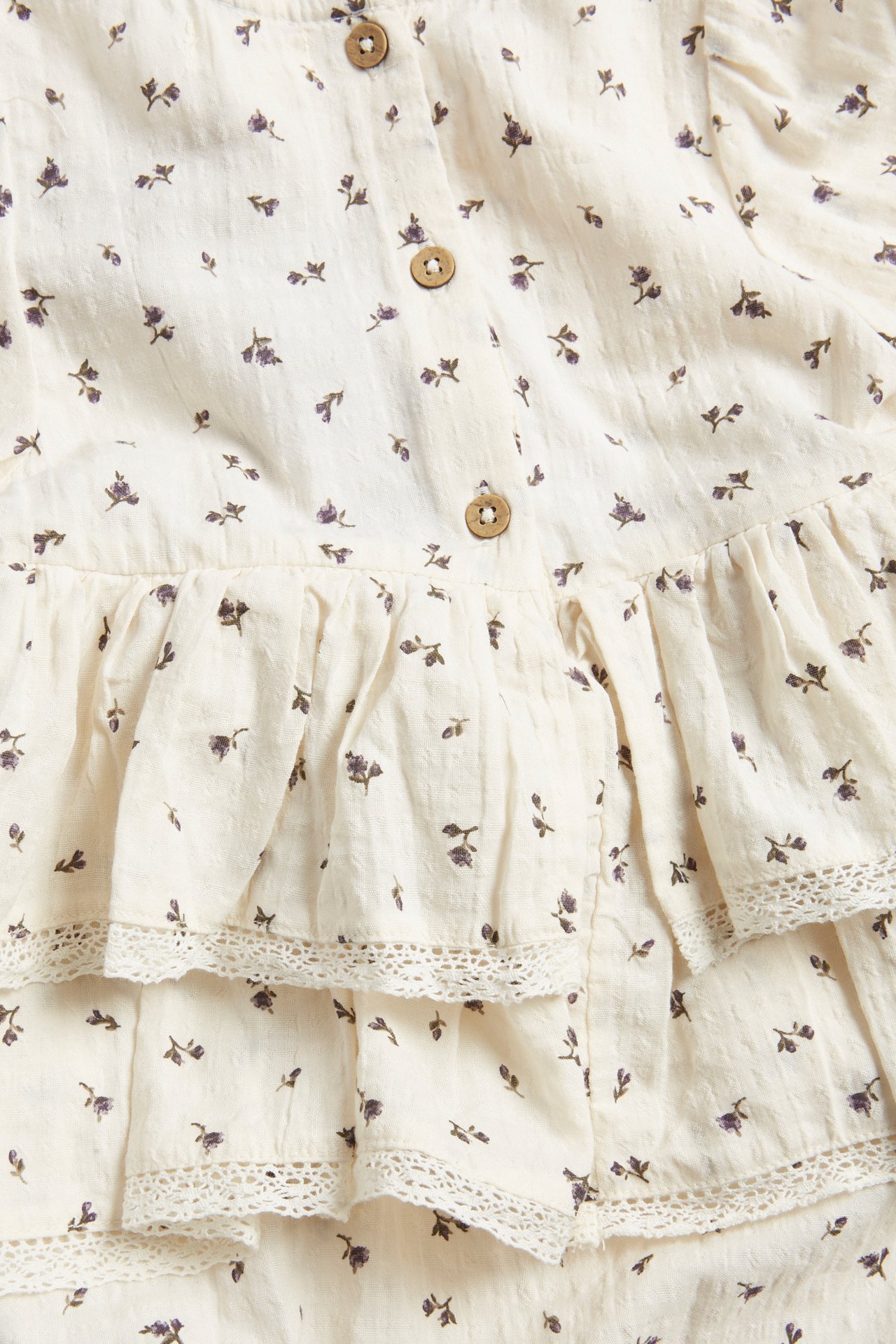 Småblomstrete body med volanger - Lys beige - 4