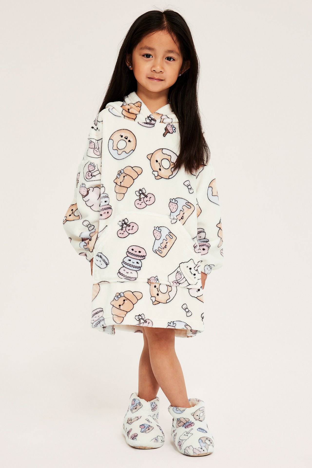 Bluza z kapturem, we wzory, z polaru