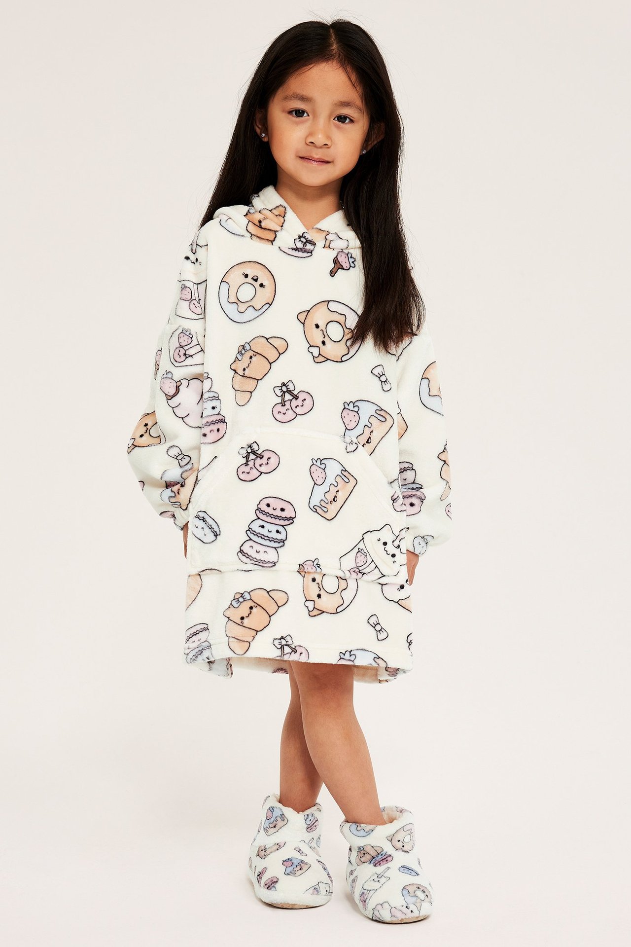 Bluza z kapturem, we wzory, z polaru